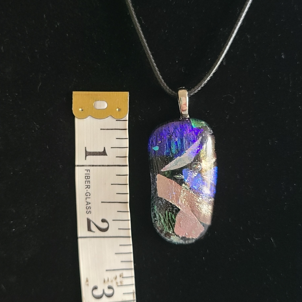 Multicolor Dichroic Glass Pendant Necklace - Picture 6 of 6